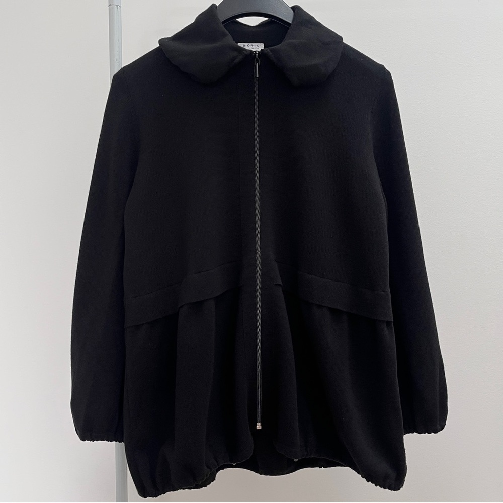Akris Punto wool stretch knit zip sweater jacket 10 black timeless old money - Picture 1 of 11